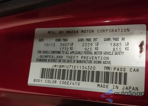 2014 Mazda Mazda3 I Sport z USA, uszkodzony, nr VIN JM1BM1U71E1134320